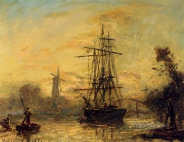 ヨハン・ジョンキント Painting - ロッテルダムの船の海景 ヨハン・バルトルト・ヨンカインド